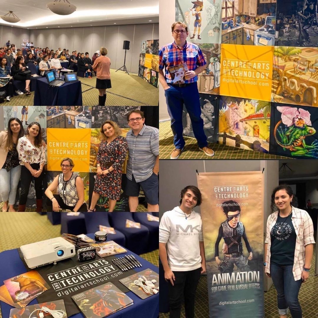 Collage of pictures of Sean Ridgway and attendees at Animation Info Session in Mexico City.
