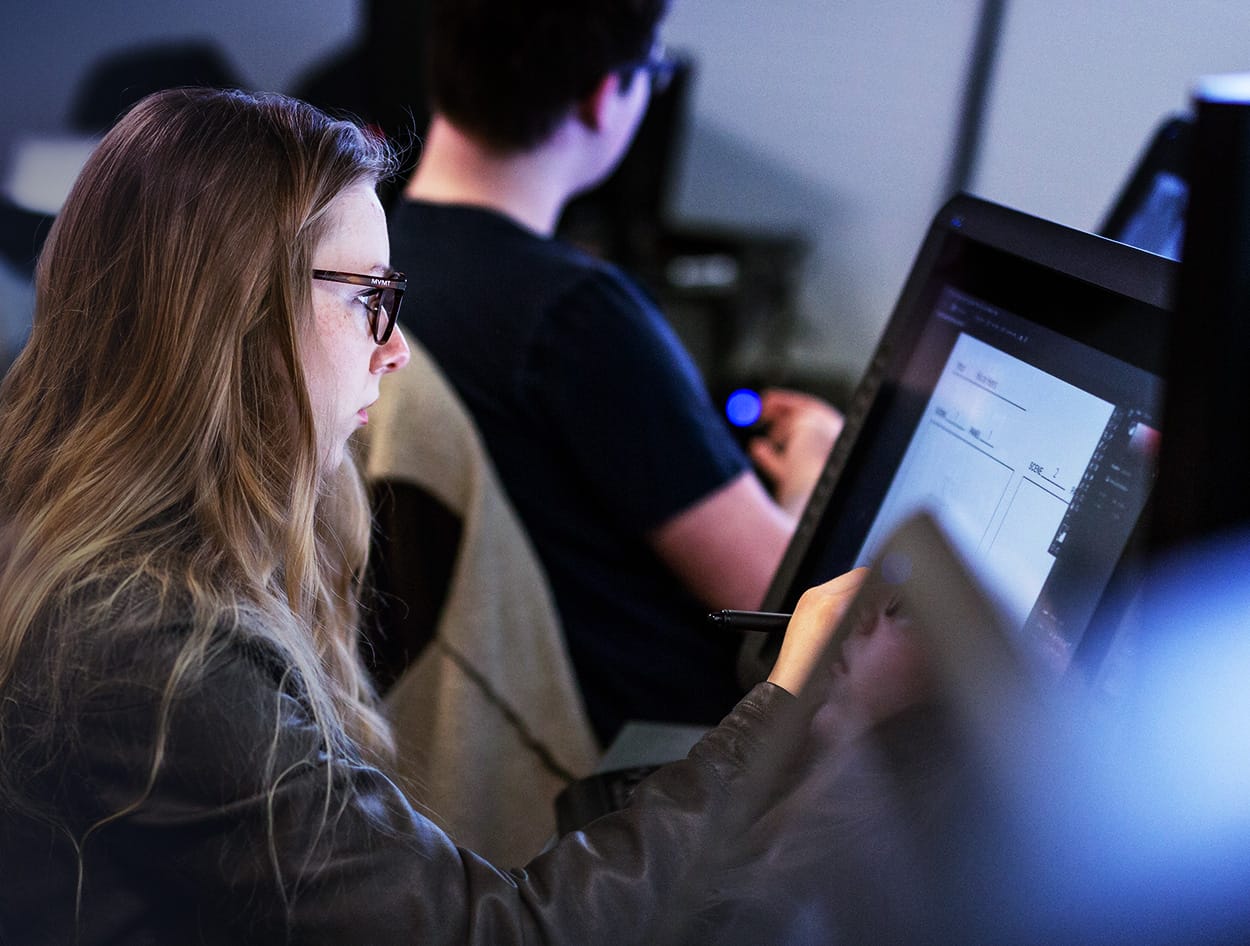 College for Arts and Technology animation student working in a Centiq classroom.