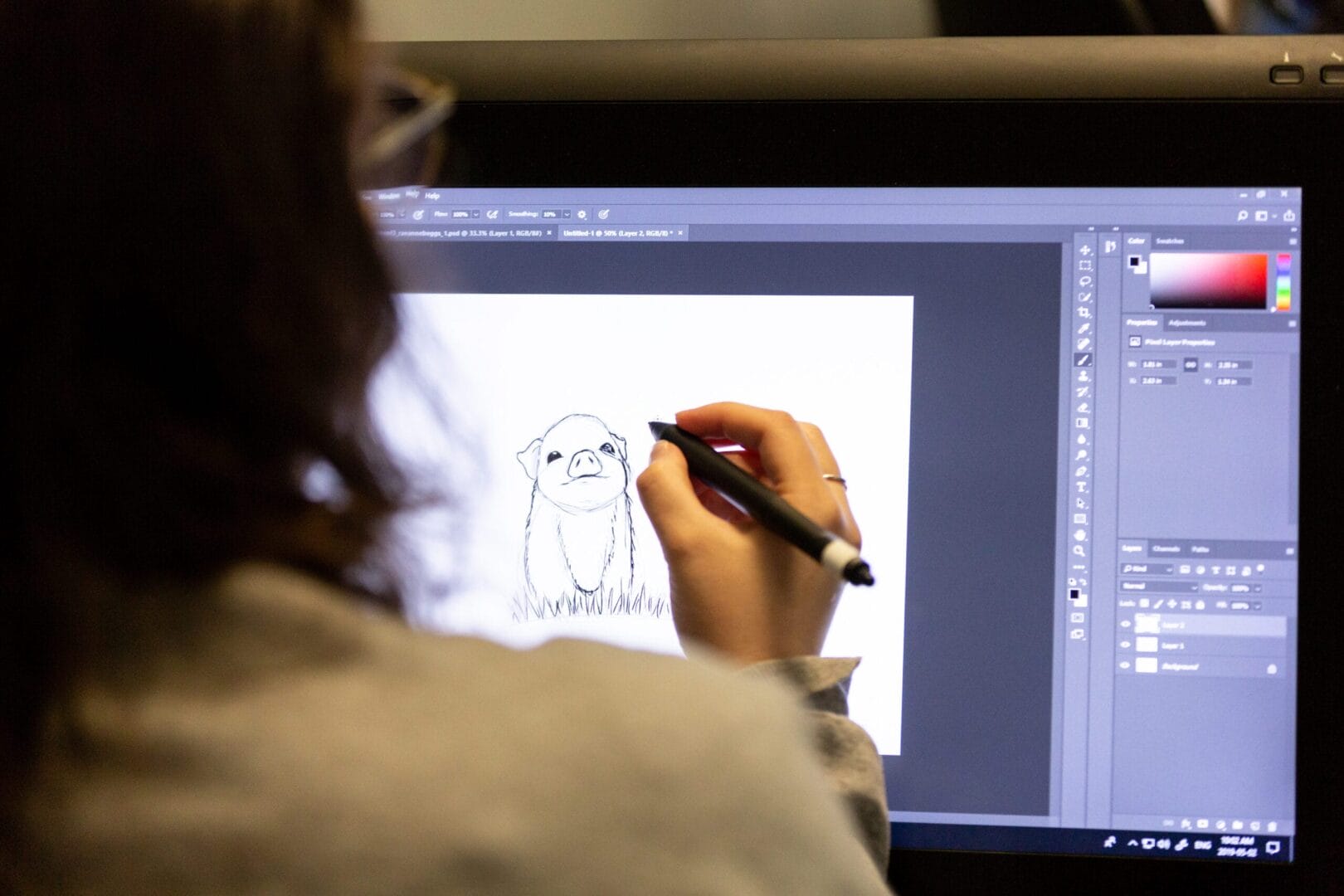 Animation student working diligently on a project on a Centiq. 