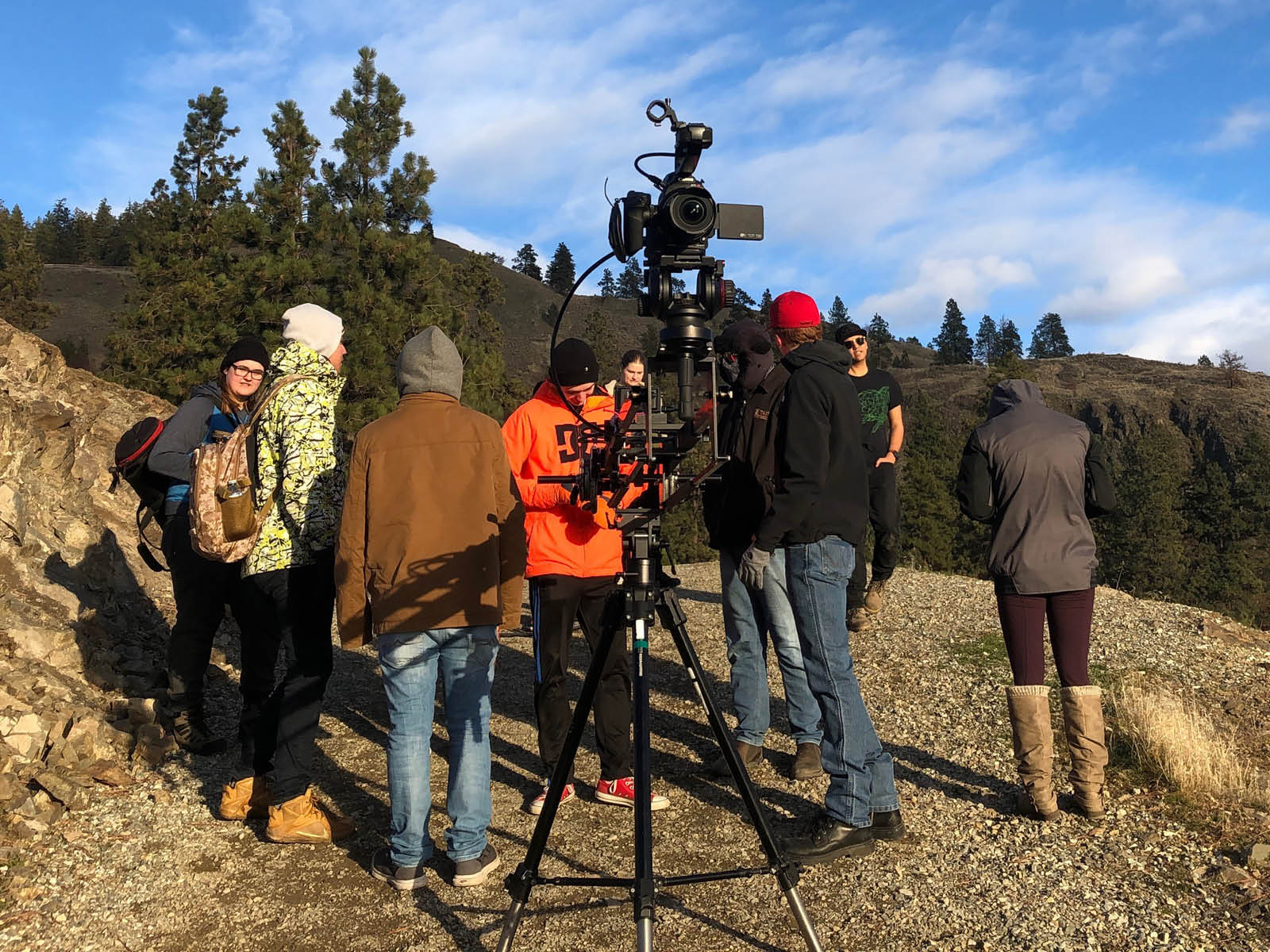 CAT Digital FIlmmaking students getting ready to film.