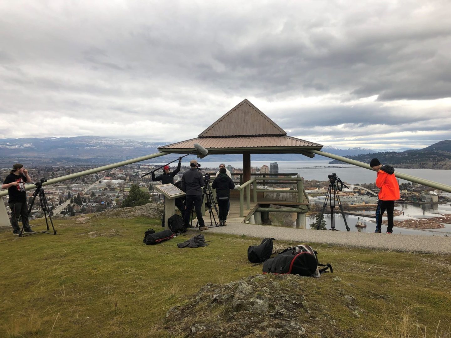 Students filming on Knox Mountain, Kelowna